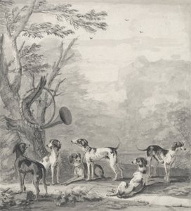 Manzaradaki Köpekler (grafit, tükenmez kalem, kahverengi mürekkep ve gri yıkama) by John Wootton