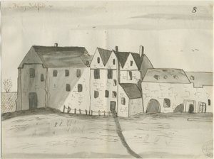 Lichfield - Greyfriars: kalem ve yıkama çizimi, nd [1784] (çizim)