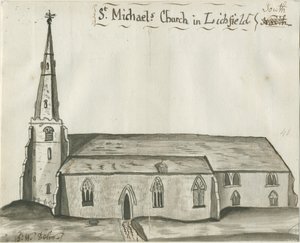 Lichfield - St. Michael Kilisesi: sepya çizimi ve [1784] (çizim)