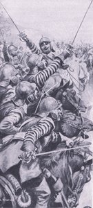 Edgehill savaşında süvari katılımı, 23 Ekim 1642, İngiliz Kara ve Deniz Savaşlarından bir çizim, 1915 by John de Walton