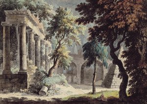 Satürn Tapınağı (Roma Harabeleri) (kalem ve mürekkep, sulu boya ve kağıt üzerine yıkama)