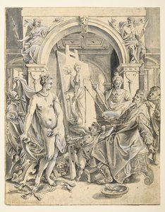 Apelles boyama Campaspe (kalem ve kahverengi mürekkep, gri yıkama, serilmiş kağıt üzerinde beyaz gövde rengi) by Joos or Jodocus van (after) Winghe