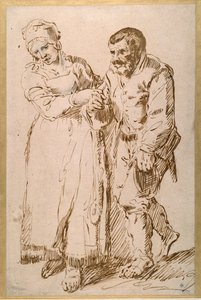 Karısının rehberliğinde yaşlı bir köylünün adımları (kağıt üzerinde tebeşirle kalem ve mürekkep) by Joos van (attr. to) Craesbeeck