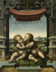 Bebekler Mesih ve Vaftizci Yahya Kucaklayan, 1520-25 by Joos van Cleve