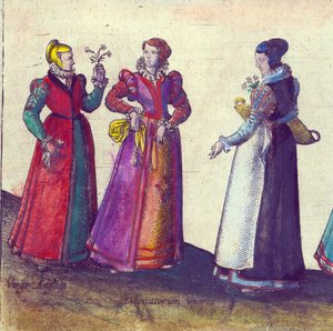 Elizabeth dönemi İngiliz kadınları, 1598 (el renkli bakır gravür) by Joris Hoefnagel