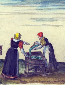Turna satan ve bağırsaklarını çıkaran balık kadınları, 1598 el renkli bakır oyma detayı 324184 by Joris Hoefnagel