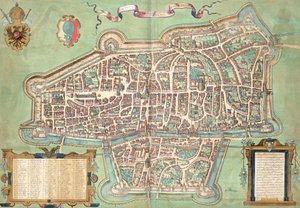 Augsburg haritası, Georg Braun (1541-1622) ve Frans Hogenberg (1535-90), c.1572 tarafından 