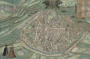 Georg Braun (1541-1622) ve Frans Hogenberg tarafından 'Civitates Orbis Terrarum'dan Avignon Haritası, c.1572 (renkli gravür)