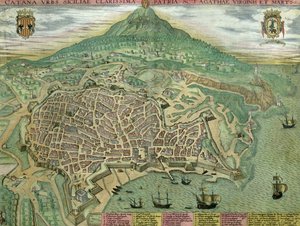 Catania Haritası, Georg Braun (1541-1622) ve Frans Hogenberg (1535-90), c.1572 tarafından yazılan 