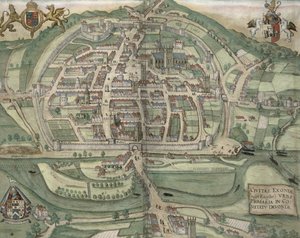 Georg Braun (1541-1622) ve Frans Hogenberg (1535-90) c.1572-1617 tarafından yazılan 'Civitates Orbis Terrarum'dan Exeter Haritası