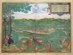 Georg Braun (1541-1622) ve Frans Hogenberg (1535-90) 1594 tarafından 'Civitates Orbis Terrarum'dan Linz Haritası