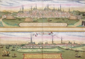 Lübeck ve Hamburg haritası, Georg Braun (1541-1622) ve Frans Hogenberg (1535-90), c.1572 (renkli gravür) tarafından 'Civitates Orbis Terrarum'dan