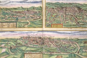 Montpellier, Tours ve Poitiers Haritası, Georg Braun (1541-1622) ve Frans Hogenberg (1535-90), c.1572 tarafından yazılan 