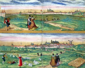 Orleans ve Bourges haritası, Georg Braun (1541-1622) ve Frans Hogenberg (1535-90), c.1572 tarafından 