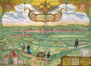 Georg Braun (1541-1622) ve Frans Hogenberg (1535-90) 1594 tarafından 'Civitates Orbis Terrarum'dan Regensburg Haritası