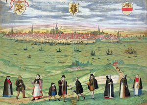 Georg Braun (1541-1622) ve Frans Hogenberg (1535-90) c.1572-1617 tarafından yazılan 'Civitates Orbis Terrarum'dan Rostock Haritası
