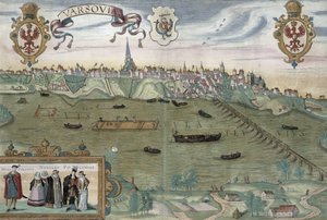 Georg Braun (1541-1622) ve Frans Hogenberg (1535-90) c.1572-1617 tarafından 'Civitates Orbis Terrarum'dan Varşova Haritası