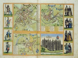 York, Shrewsbury, Lancaster ve Richmond haritaları, Georg Braun (1541-1622) ve Frans Hogenberg (1535-90) c.1572-1617 tarafından 