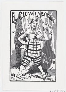 Bir eli kalçasında duran bir palyaço ve arkadan bakan bir fil..., ca. 1880-1910. by José Guadalupe Posada