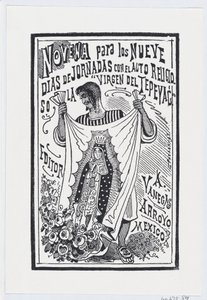 Bakire resmi olan bir kumaş parçasını tutan bir adam, illüstrasyon için ..., ca. 1880-1910. by José Guadalupe Posada