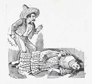 Silahlı bir adam, az önce vurduğu bir kadının tepesinde dikiliyor, ca. 1880-1910., ca. 1880-1910. by José Guadalupe Posada
