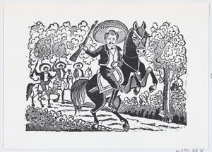 At sırtında tüfekli devrimci bir asker Heraclio Bernal, yaklaşık. 1880-1910., ca. 1880-1910. by José Guadalupe Posada