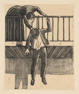 Kendini baloya asarak intihar eden bir adamı bulan bir kadın..., ca. 1900-1910. by José Guadalupe Posada