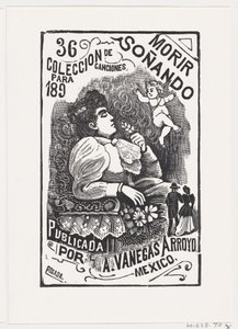 Başını arkaya atmış bir sandalyede oturan ve elinde çiçek tutan bir kadının profili, il..., ca. 1890. by José Guadalupe Posada