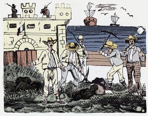 Meksika Devrimi (1910-1920): Zorla Çalıştırılan Mahkum Grupları - Jose Guadalupe Posada (1852-1913) tarafından Xylography by José Guadalupe Posada