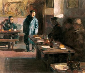 Yemekte çorba çorbası var. Jose Benlliure Ortiz'in (1884-1916) tablosu. Tuval üzerine yağlıboya. Güzel Sanatlar Müzesi Saint Pius V, Valensiya. by Jose Benlliure Ortiz