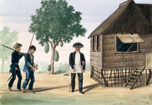 Bir Polis ve Meclis Üyesi tarafından götürülen bir Mahkum, "The Flebus Album of Views In and Around Manila", c.1845