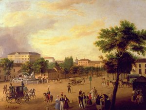 Cibeles Çeşmesi ve Madrid'deki Buenavista Sarayı'nın görünümü by Jose Maria Avrial Y Flores