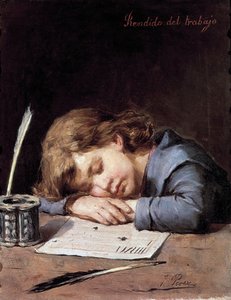 İşe yenik düşmek, c. 1876-1900 (tuval üzerine yağlı boya) by Jose Perez Siguimboscum