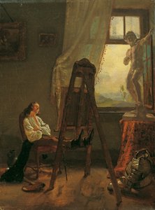 Stüdyoda uyuya kalan ressam by Josef Danhauser