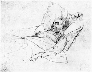 Ludwig van Beethoven (1770-1827) ölüm döşeğinde, 28 Mart 1827 (bw fotoğraf) by Josef Eduard Teltscher