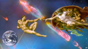 JJM-yeniden yarat: Michelangelo_Adem#39;in Yaratılışı+JWST by Josef Johann Michel