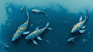 mürekkeple boyama: Koi-Karpfish_blue_01