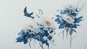 mürekkep boyama: blue_01 krizantem çiçeği