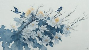 mürekkep boyama: blue_02 kasımpatı çiçeği