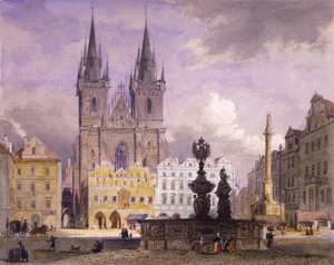 Krocín Çeşmesi, Prag, 1864 (renkli çelik gravür) by Josef Vojtech Hellich