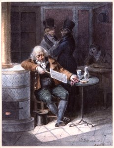 Yaşlı adam bir kafede gazete okuyor, Paris