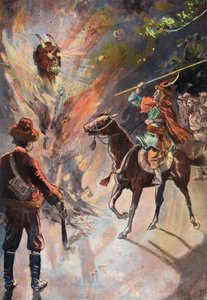 Robinson Crusoe: Tartar idolünün yok edilmesi (renkli taş) by Joseph (after) Finnemore