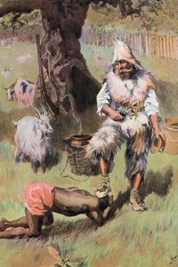 Robinson Crusoe: Ayağımı başına koyuyor (renkli taş) by Joseph (after) Finnemore