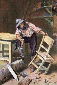 Robinson Crusoe: Bir masa ve sandalye yapıyorum (renkli taş) by Joseph (after) Finnemore