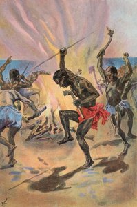 Robinson Crusoe: Vahşilerin dans ettiğini görüyorum (renkli taş) by Joseph (after) Finnemore