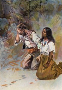 Robinson Crusoe: İkisi birlikte diz çöktüler (renkli taş) by Joseph (after) Finnemore