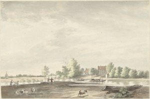 Schoonhoven yakınlarındaki Lek'teki feribot evi by Joseph Adolf Schmetterling