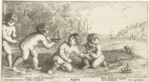 Teknelerle oynayan çocuklar Aqva (nesne üzerindeki başlık) by Joseph Antoine Cochet
