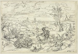 Aziz George ve Ejderha ve Monte Soratte ile manzara by Joseph Anton Koch