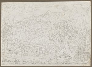 Ön Planda Avcı ve Köylü Kız ile Grindelwald Buzulu by Joseph Anton Koch